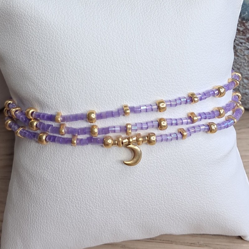 Bracelet triple Mauve Scintillant breloque "Lune"