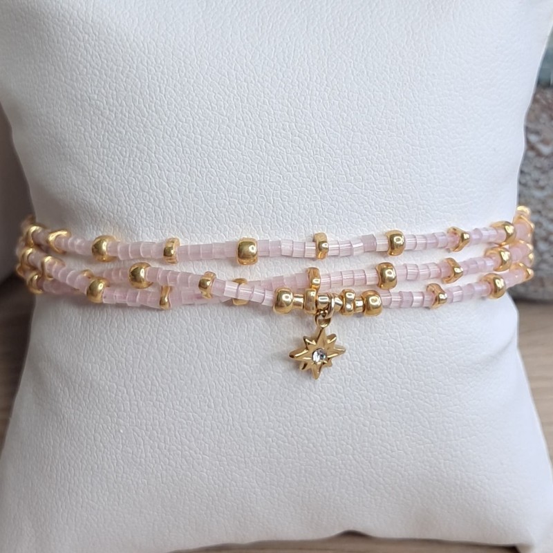 Bracelet triple Rose Scintillant breloque "Étoile du Nord"