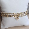 Bracelet triple Beige Scintillant breloque "Croix"