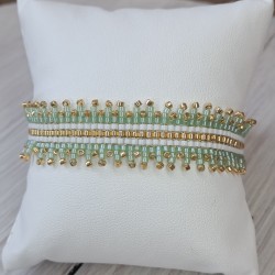 Bracelet tissé à franges Vert/Blanc/Doré