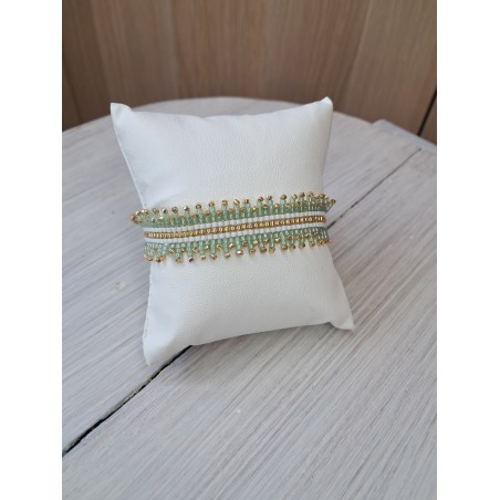 Bracelet tissé à franges Vert/Blanc/Doré