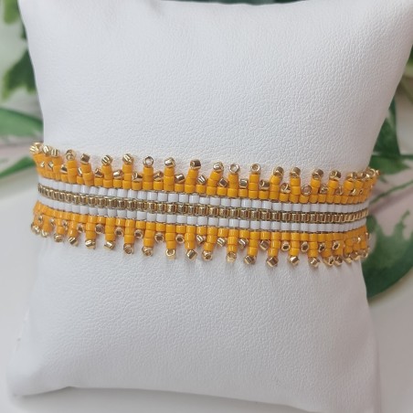 Bracelet tissé à franges Orange/Blanc/Doré