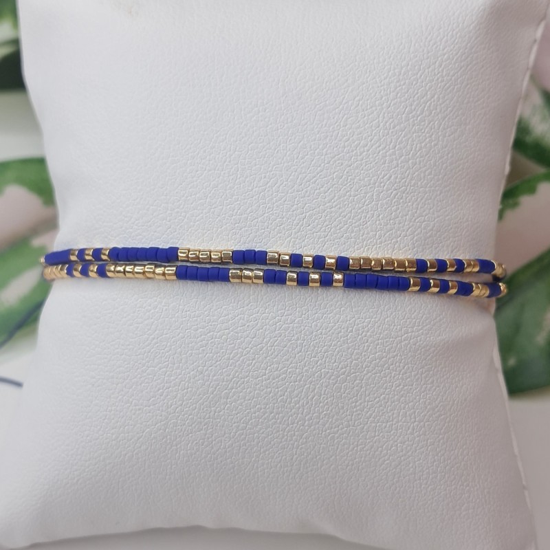 Bracelet double sans breloque Bleu/Doré
