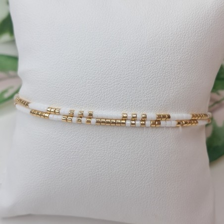 Bracelet double sans breloque Blanc/Doré