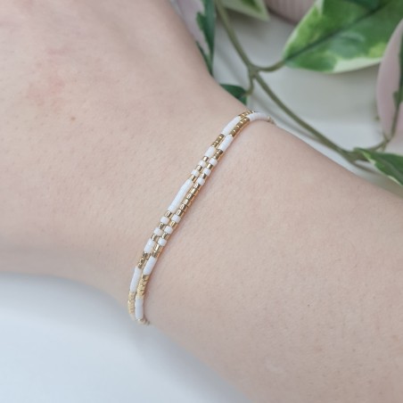 Bracelet double sans breloque Blanc/Doré