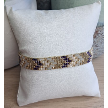 Bracelet tissé 5 rangs Violet/Beige