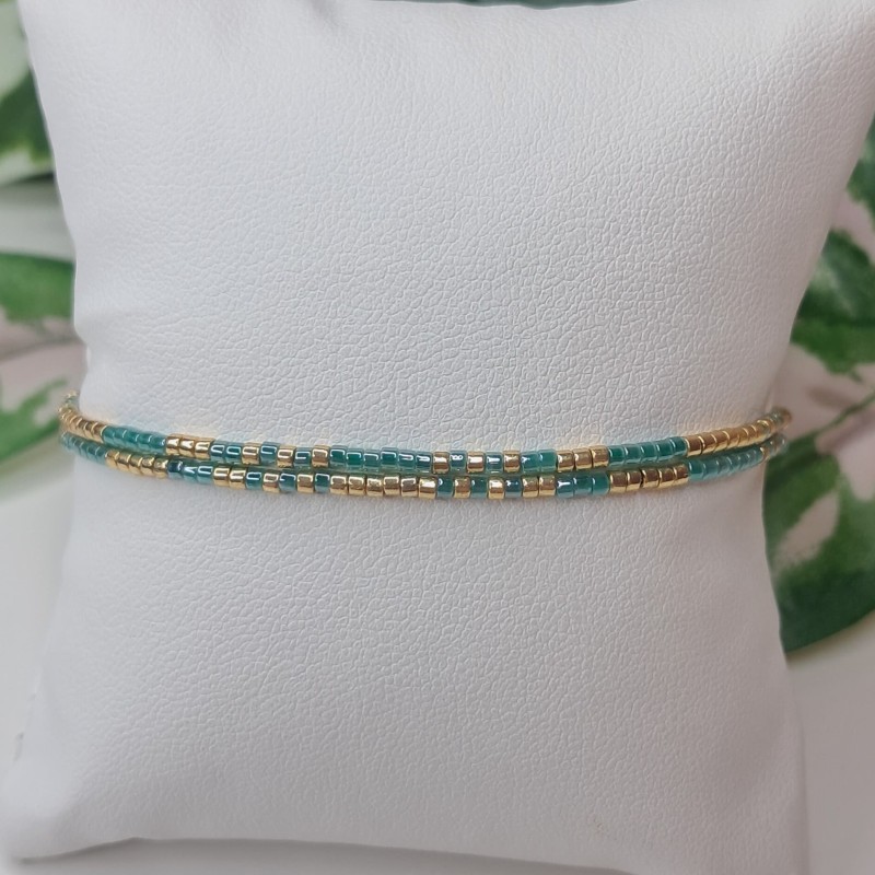 Bracelet double sans breloque Turquoise/Doré
