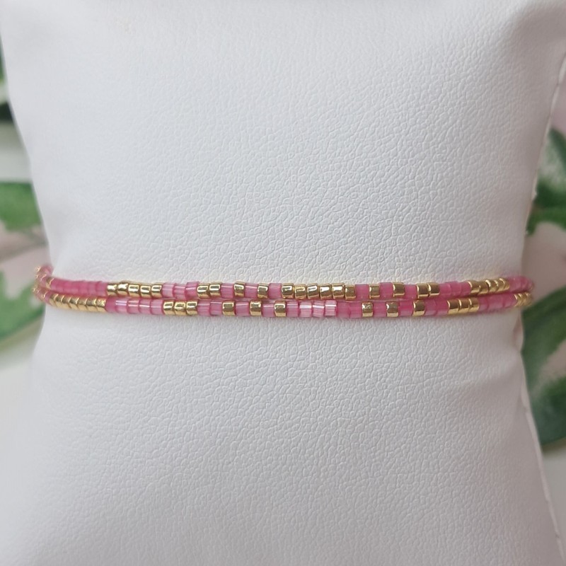 Bracelet double sans breloque Rose/Doré