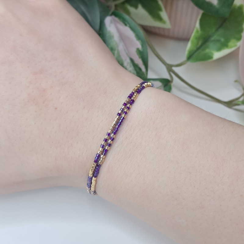 Bracelet double sans breloque Violet/Doré