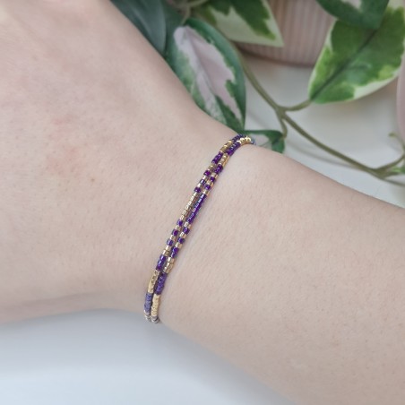 Bracelet double sans breloque Violet/Doré