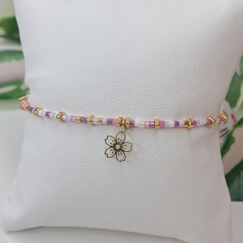 Bracelet fin breloque "Fleur de Cerisier"
