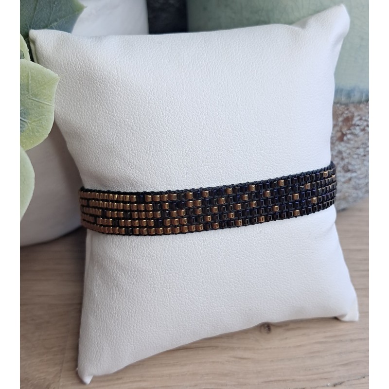 Bracelet tissé 5 rangs Brun Irisé/Cuivré