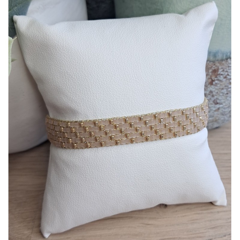 Bracelet tissé 5 rangs Rose Scintillant/Doré