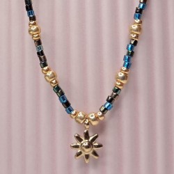 Collier Ras de Cou breloque "Fleur Soleil"