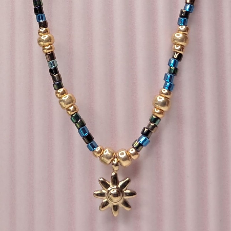 Collier Ras de Cou breloque "Fleur Soleil"