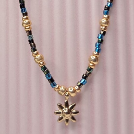 Collier Ras de Cou breloque "Fleur Soleil"