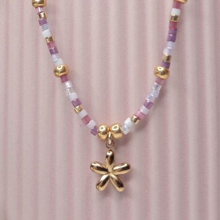 Collier Ras de Cou breloque "Fleur bombée"