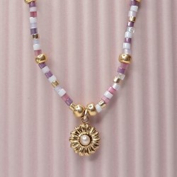 Collier Ras de Cou breloque "Fleur Nacrée"