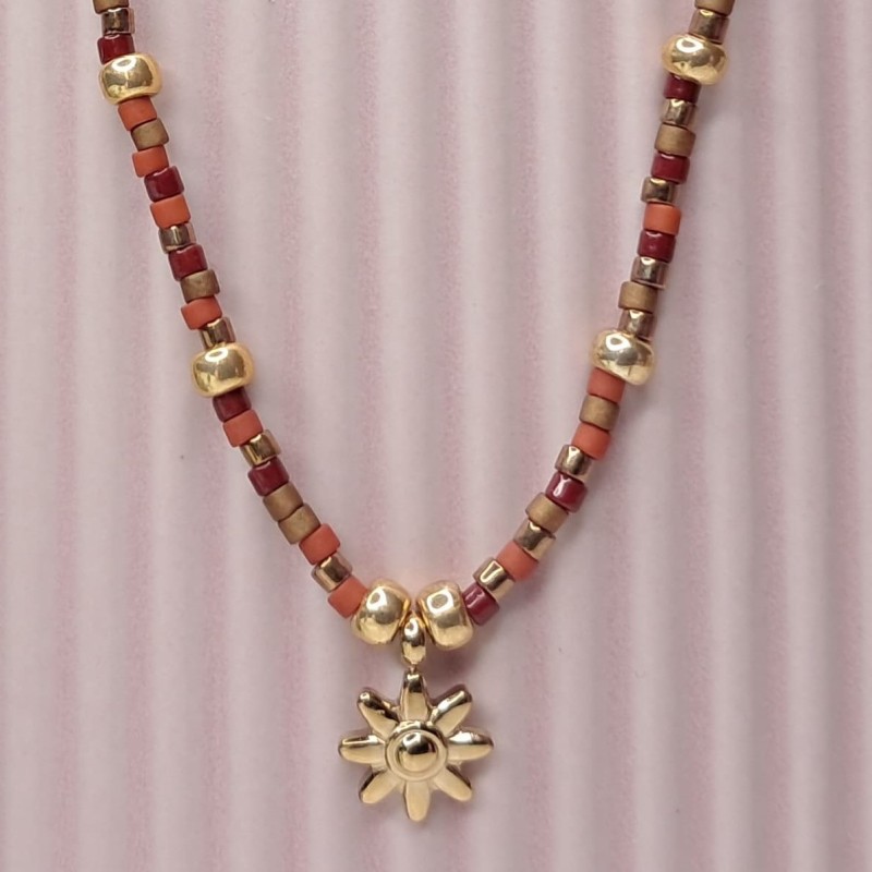 Collier Ras de Cou breloque "Fleur Soleil"