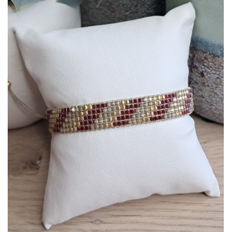 Bracelet tissé 5 rangs Rouge/Beige