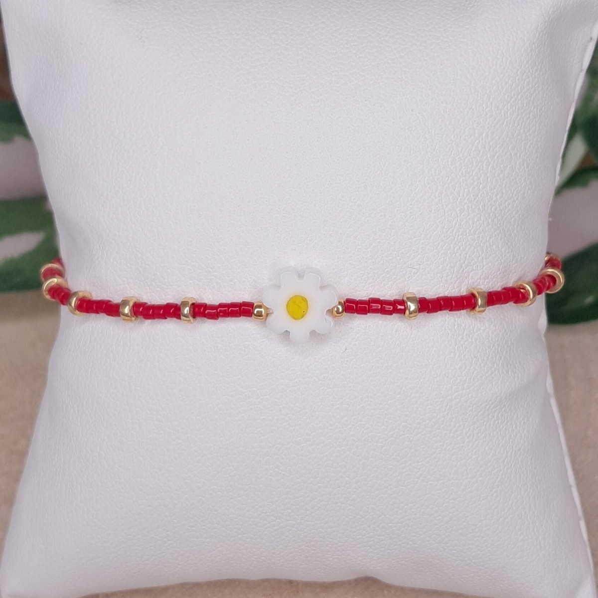 Bracelet fin "Marguerite" rouge