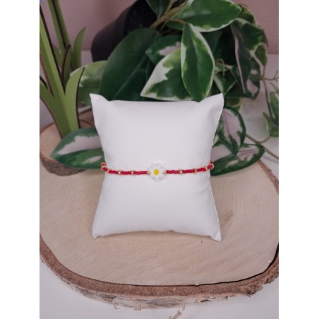 Bracelet fin "Marguerite" rouge