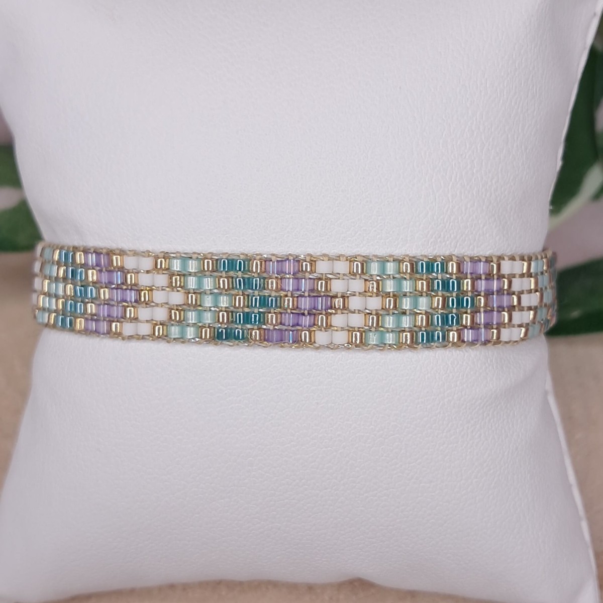 Bracelet tissé 5 rangs Mauve/Turquoise