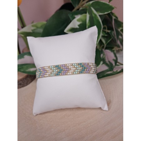 Bracelet tissé 5 rangs Mauve/Turquoise