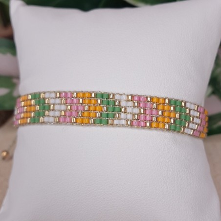 Bracelet tissé 5 rangs Vert/Rose/Orange