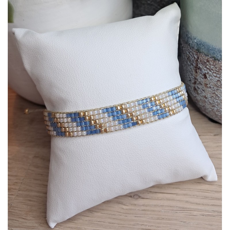 Bracelet tissé 5 rangs Bleu Scintillant/Blanc