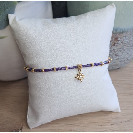 Bracelet fin violet brillant/doré avec breloque étoile du nord