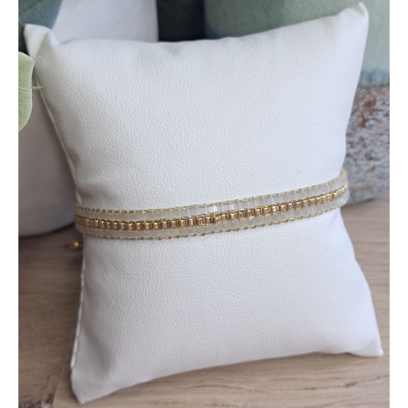 Bracelet tissé 3 rangs Blanc Scintillant